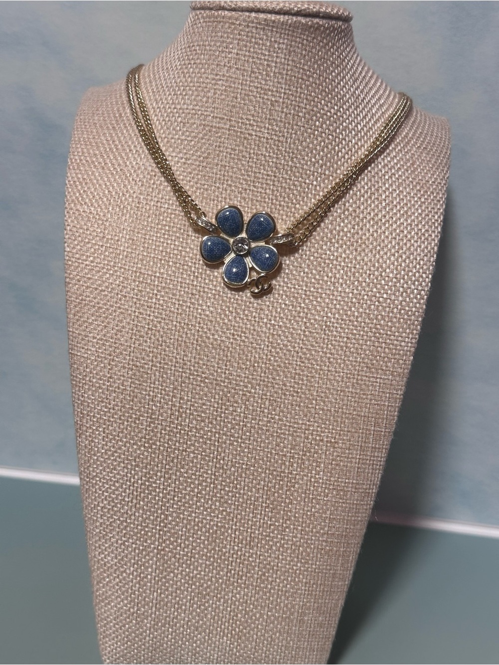 Gold-Tone Blue Flower Pendant Necklace - Women Jewelry